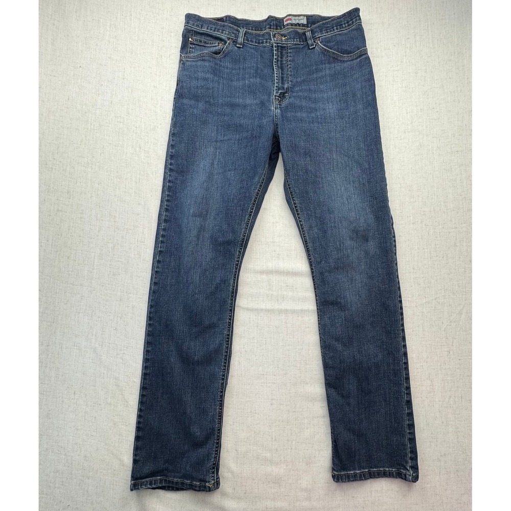 Wrangler Slim Straight Men 36x32 Blue Stretch Denim Jeans Western Casual Rugged